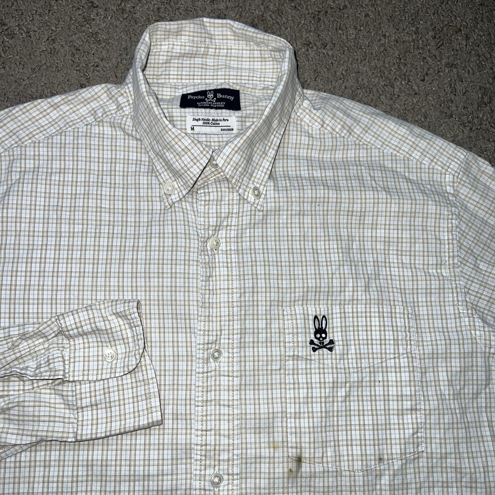 Psycho Bunny Men's Plaid Button-Down Shirt M Cotton Long Sleeve